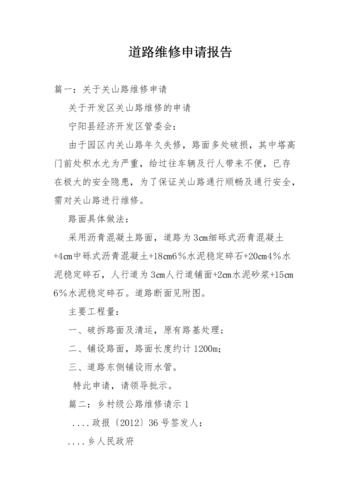 我国某单位申请道路维修报告