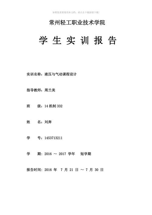 液压系统维修实训报告心得体会